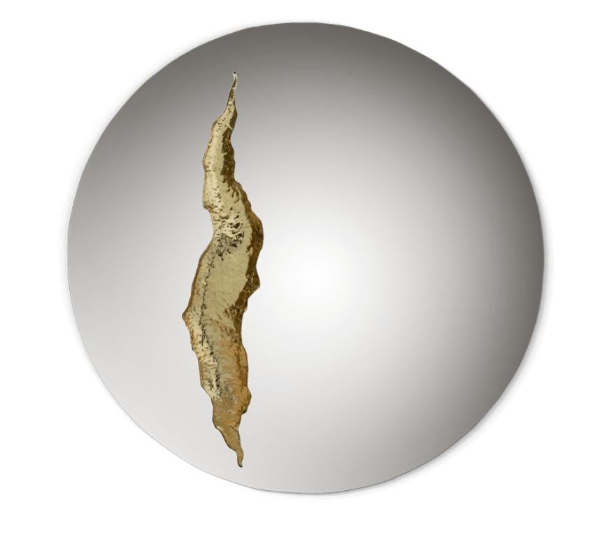Lapiaz Round Mirror in Stainless Steel and Brass by Boca do Lobo For Sale