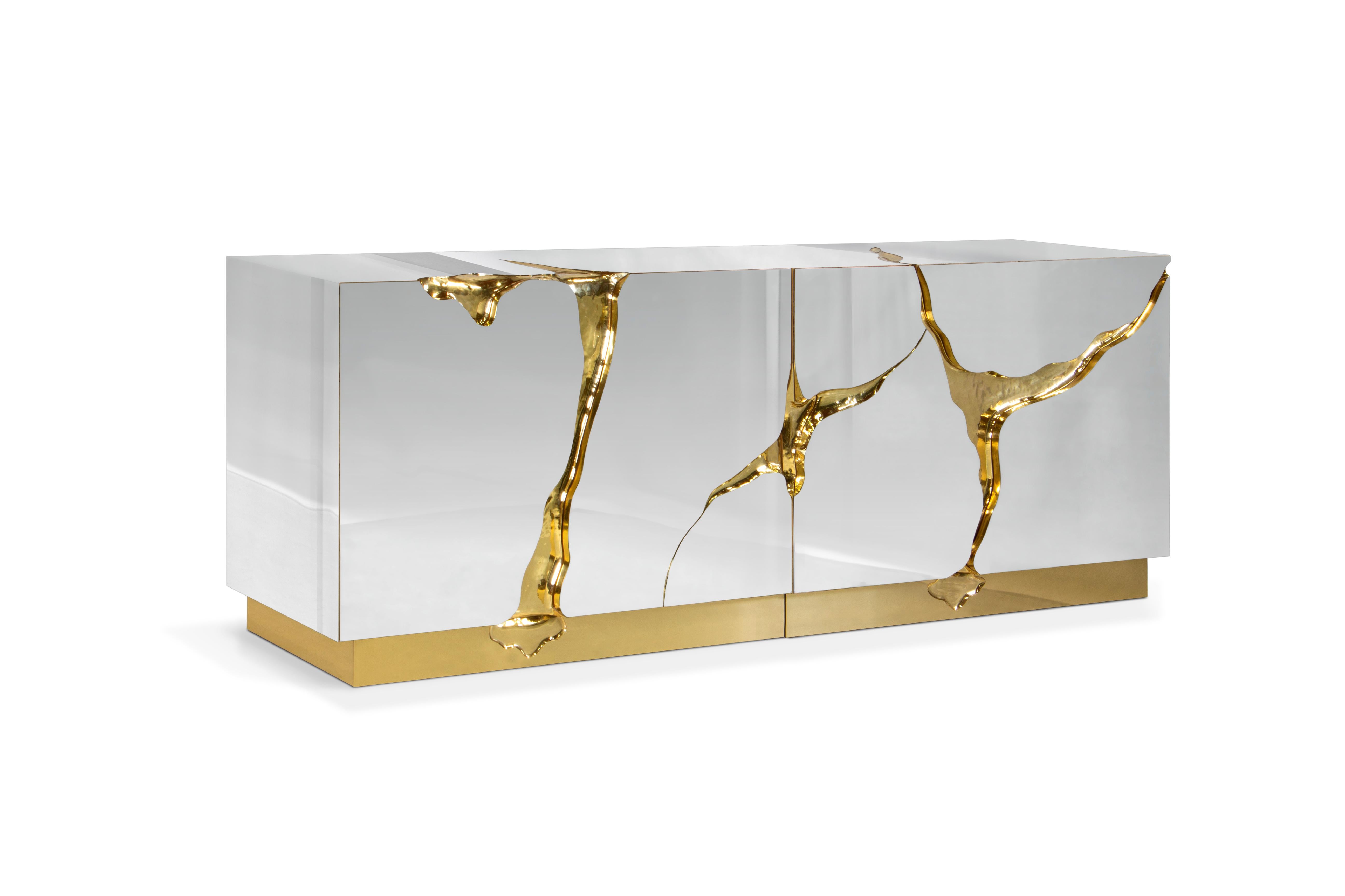 Carved Modern Contemporary Lapiaz Gold Details Sideboard by Boca do Lobo For Sale