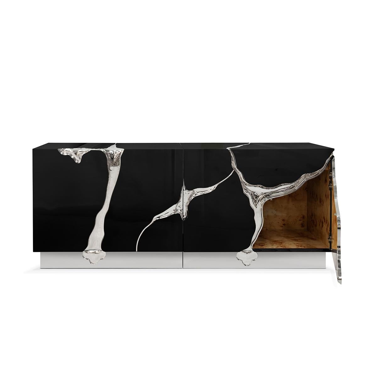 Modern Lapiaz Sideboard with Polished Stainless Steel Finishings For Sale