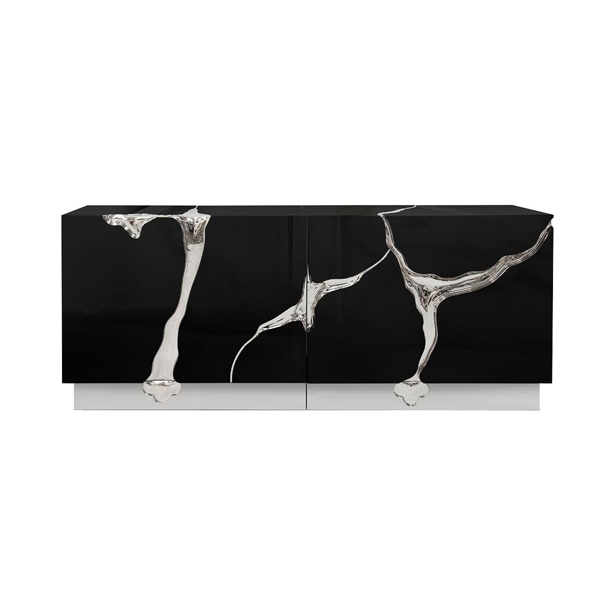 Lapiaz Sideboard with Polished Stainless Steel Finishings For Sale