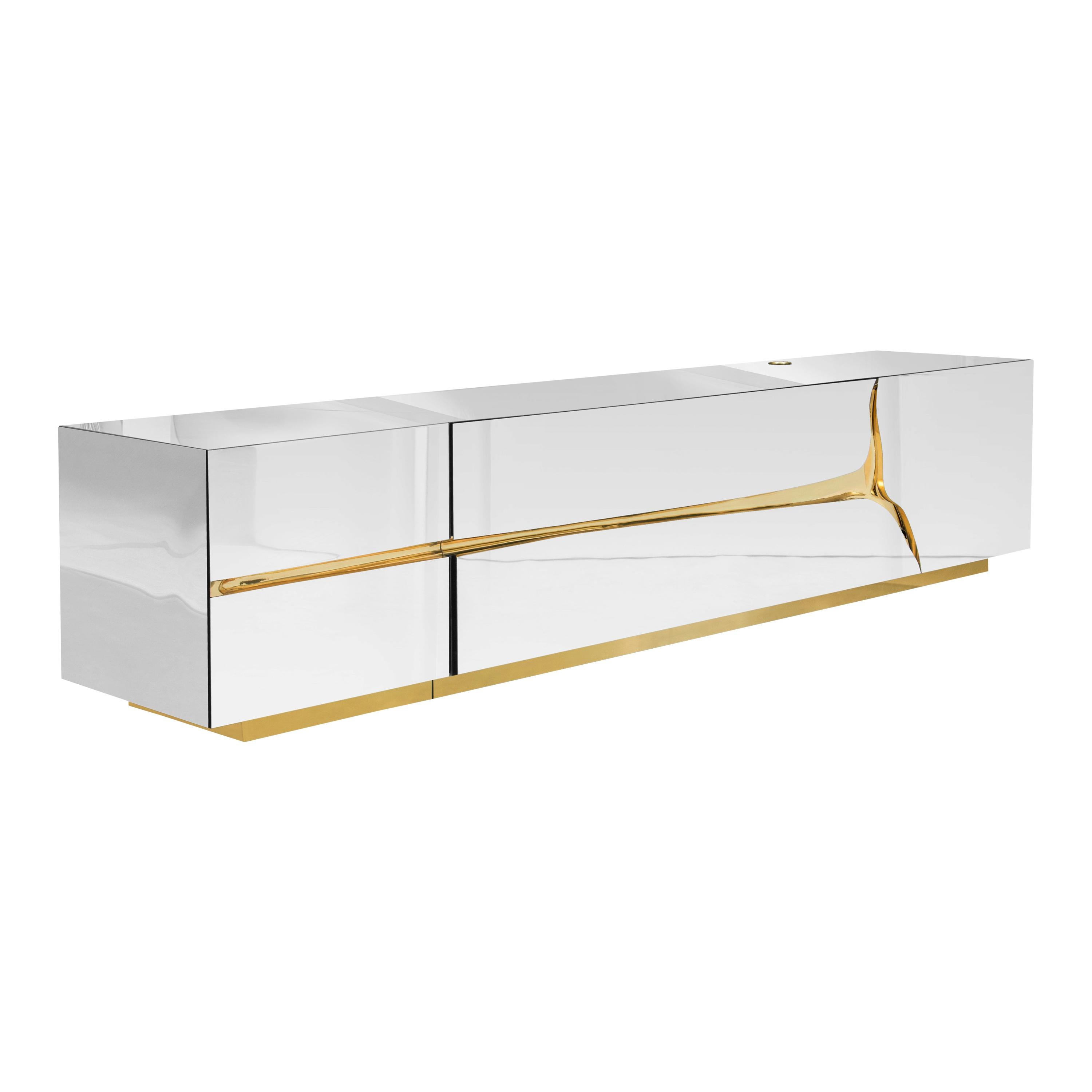 Lapiaz TV Cabinet in Polished Gold Plated Brass by Boca do Lobo For Sale