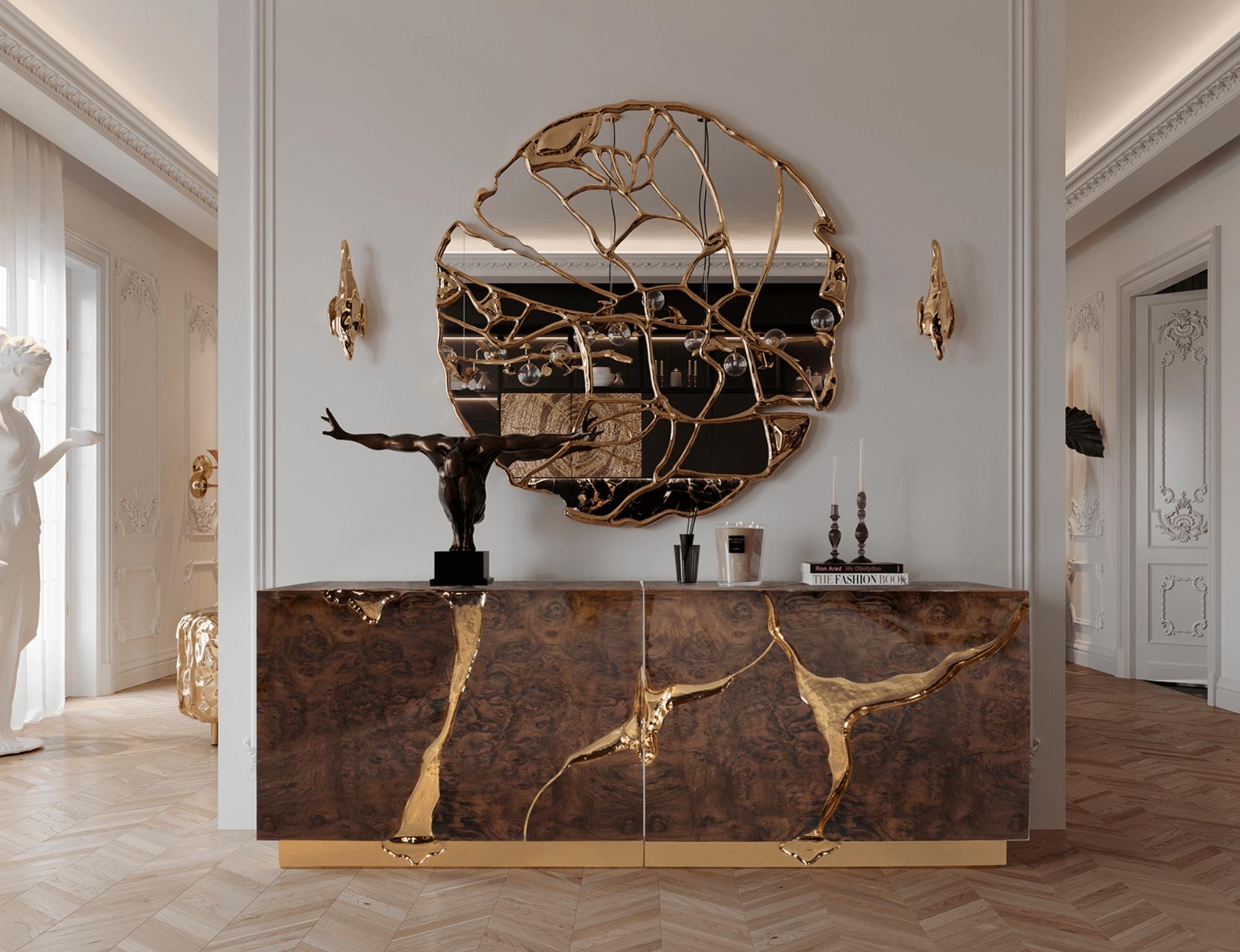 Credenza in noce Lapiaz - Falegnameria artigianale in ottone e impiallacciatura - Boca Do Lobo in vendita 3