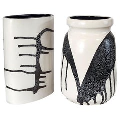 Vintage Lapid Israel Zebra Ceramic Vases