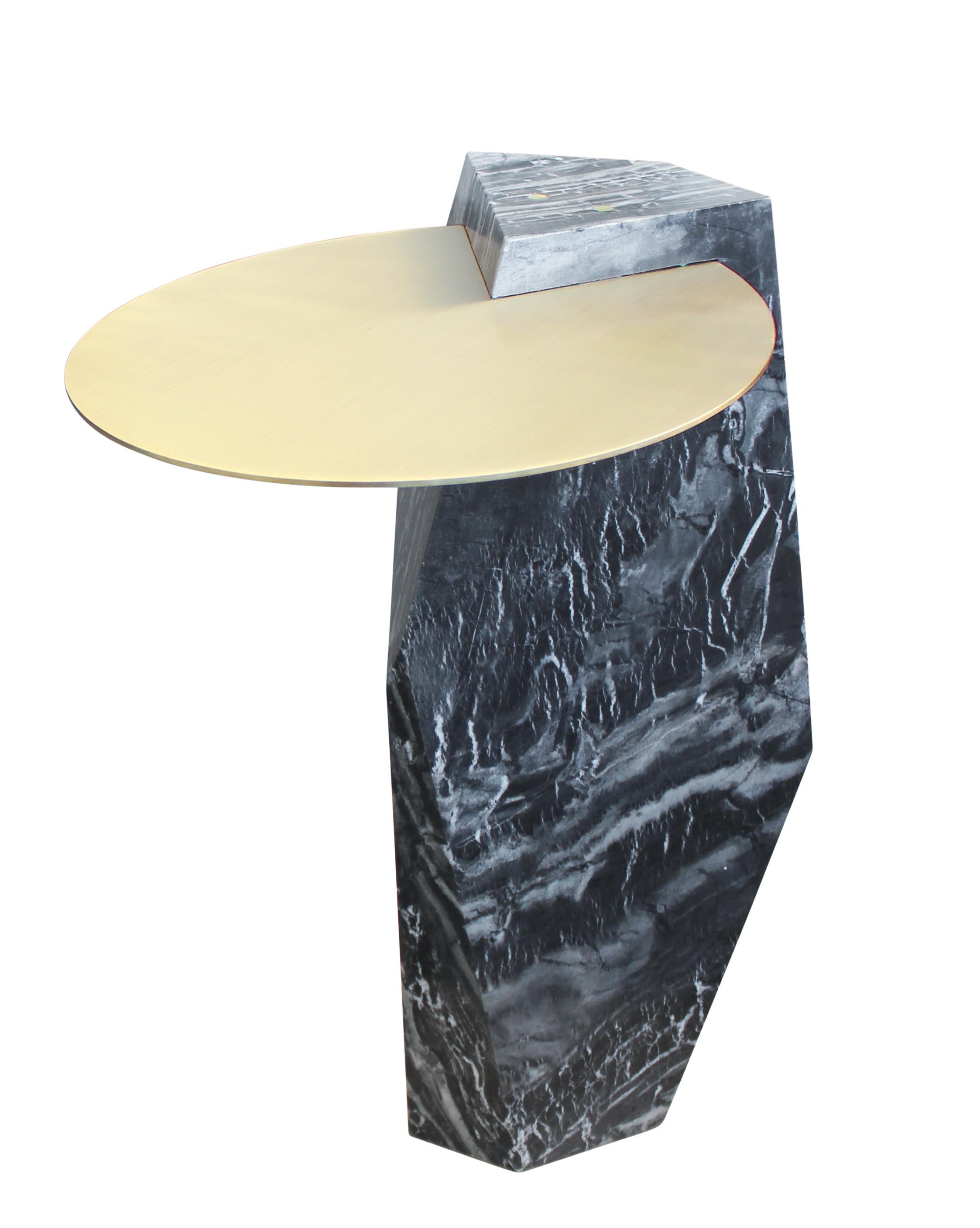 Contemporary Lapidary Sculpted Drinks Table in Solid Bois du Jourdan Marble For Sale