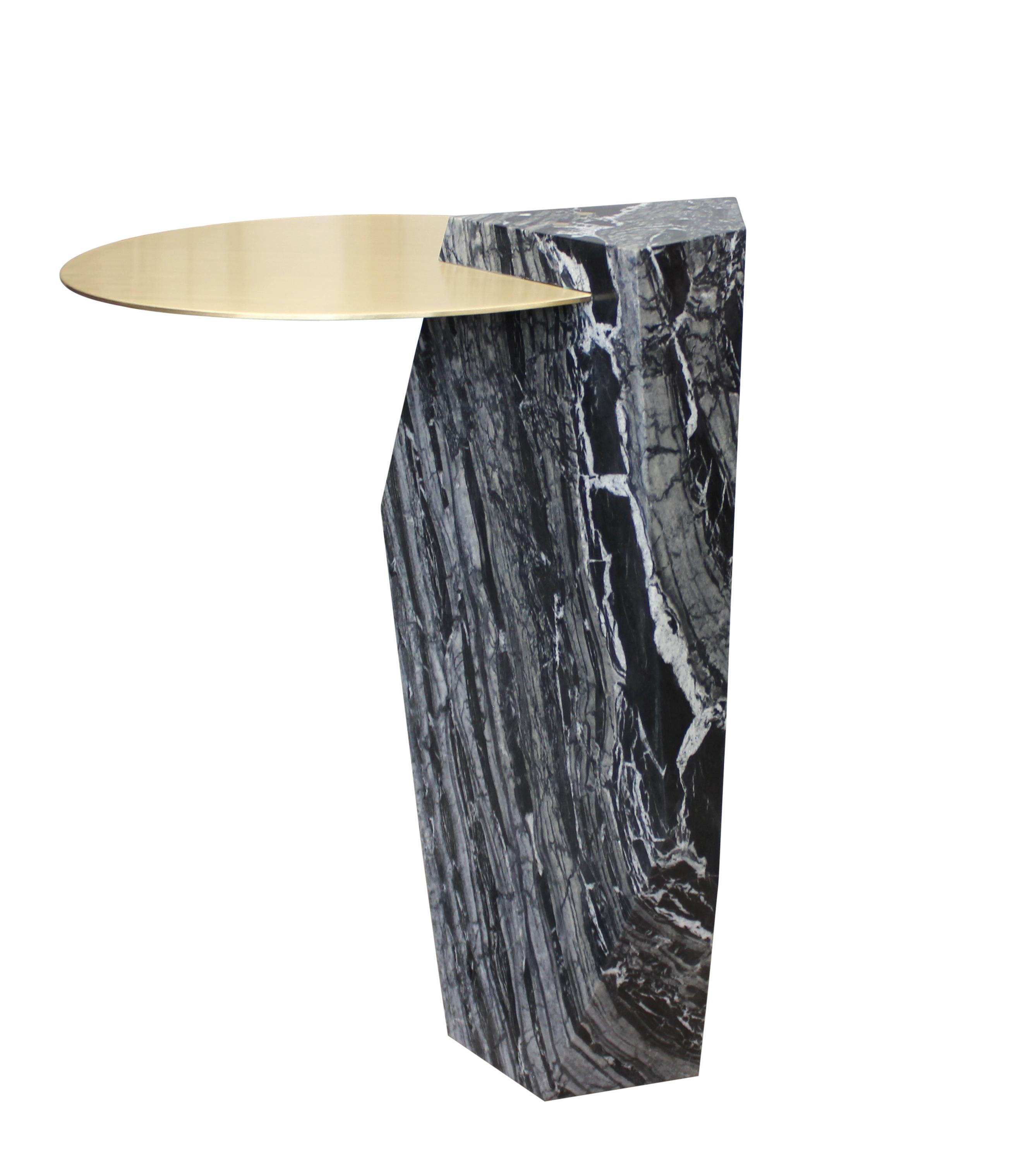 Contemporary Lapidary Sculptural Drinks Table in Solid Kenya Black Marble For Sale