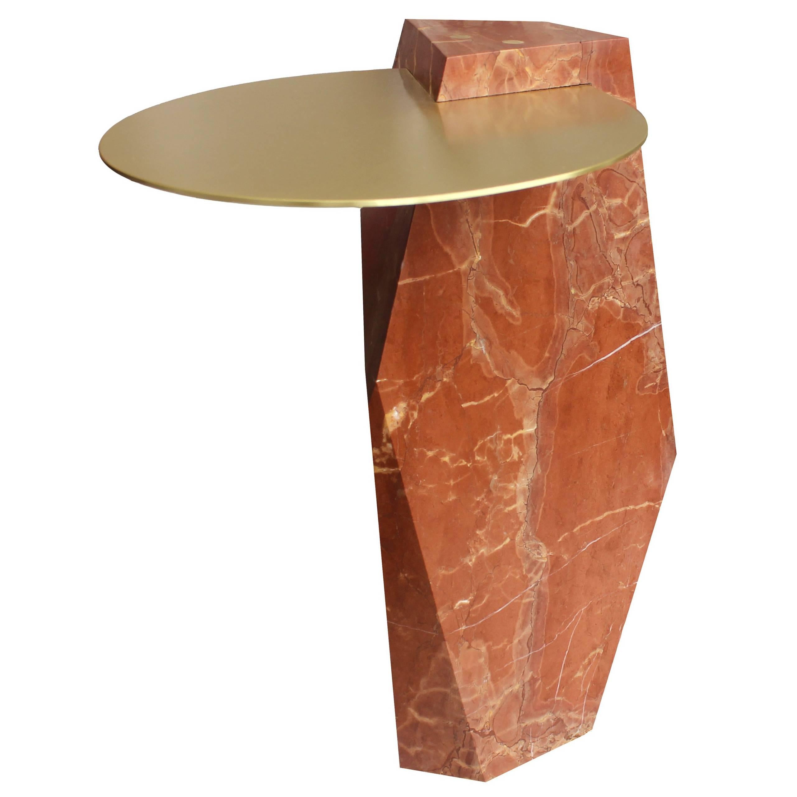 Lapidary Sculpted Drinks Table in Solid Rosso Collemandina Marble For Sale