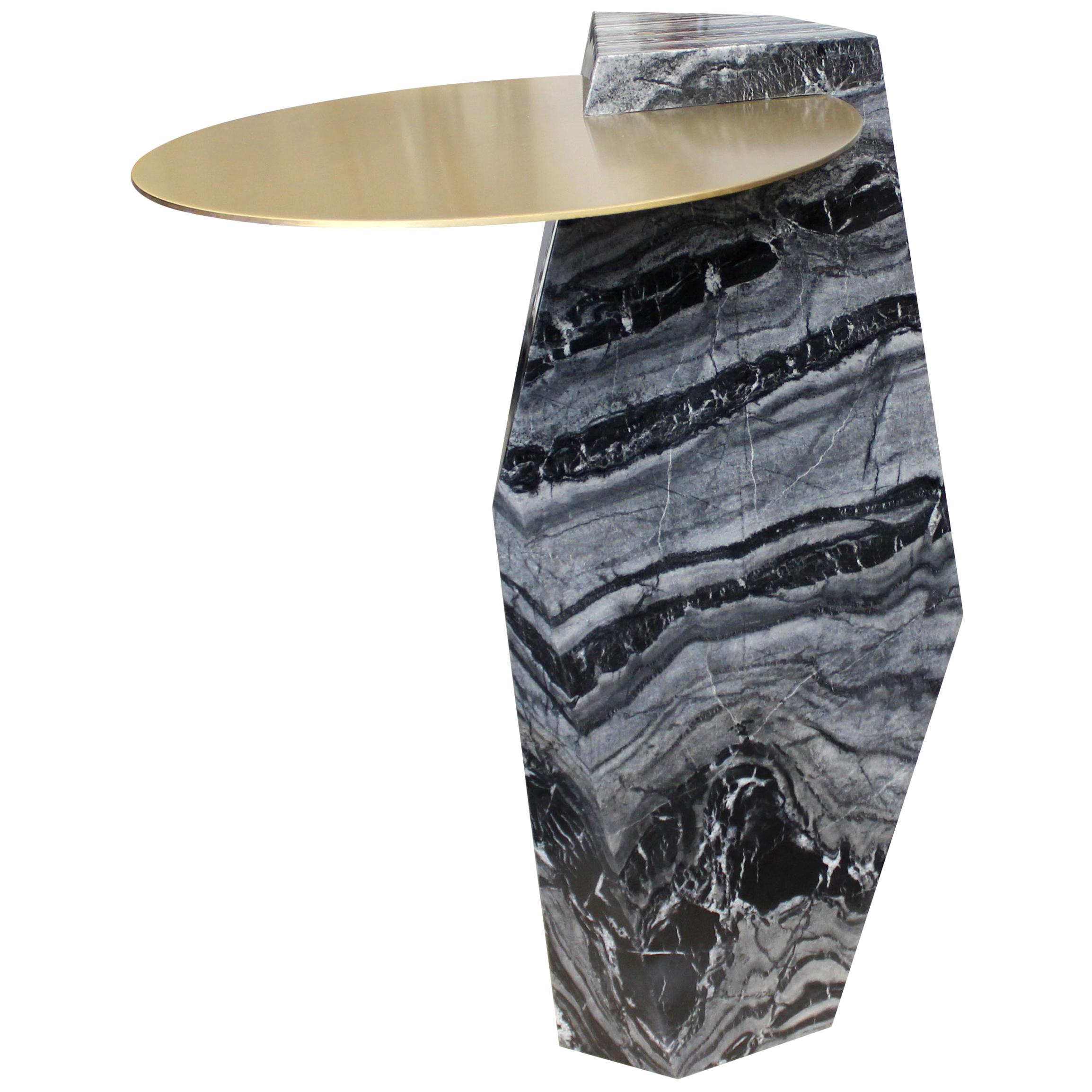 Lapidary Sculptural Drinks Table in Solid Kenya Black Marble For Sale