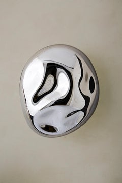 Lapis 11 Sculptural Silver Mirror with Handblown Glass by Homa
