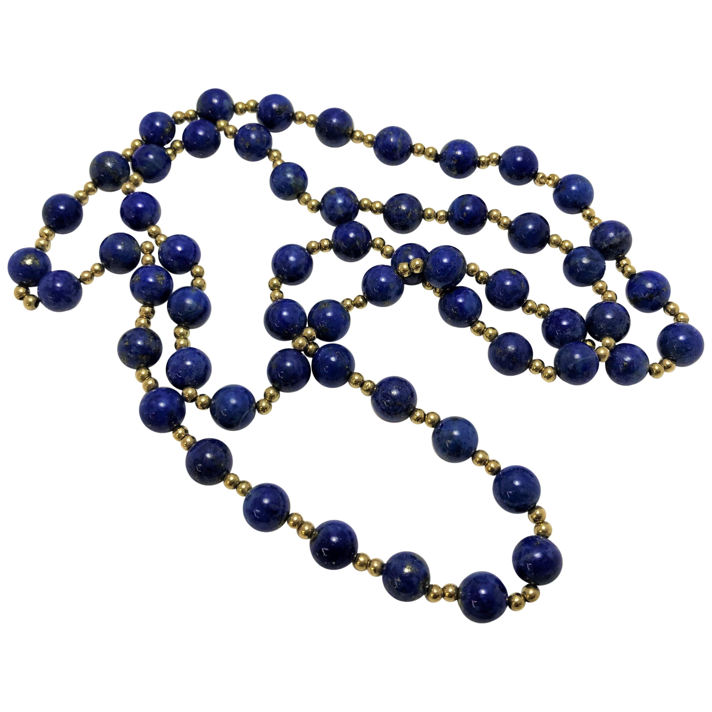 Lapis 14 Karat Gold Beaded Necklace