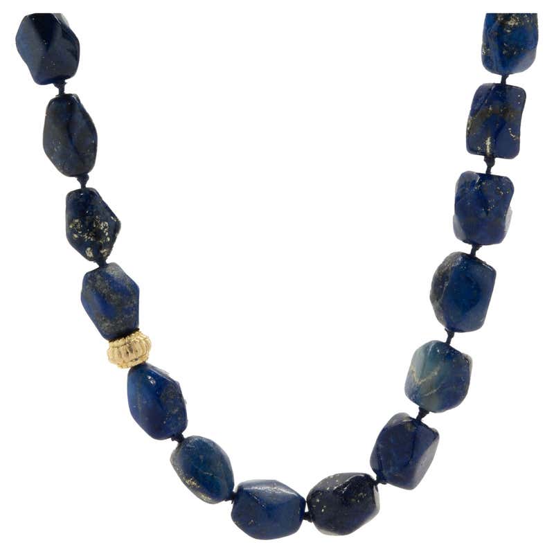 Lapis bead necklace in 14k yellow gold Clearance