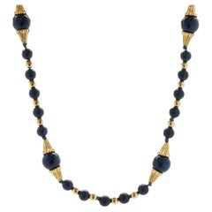 Lapis & 14 Karat Yellow Gold Beaded Necklace
