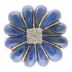 Lapis 14 karat Yellow Gold Diamonds Cocktail Ring