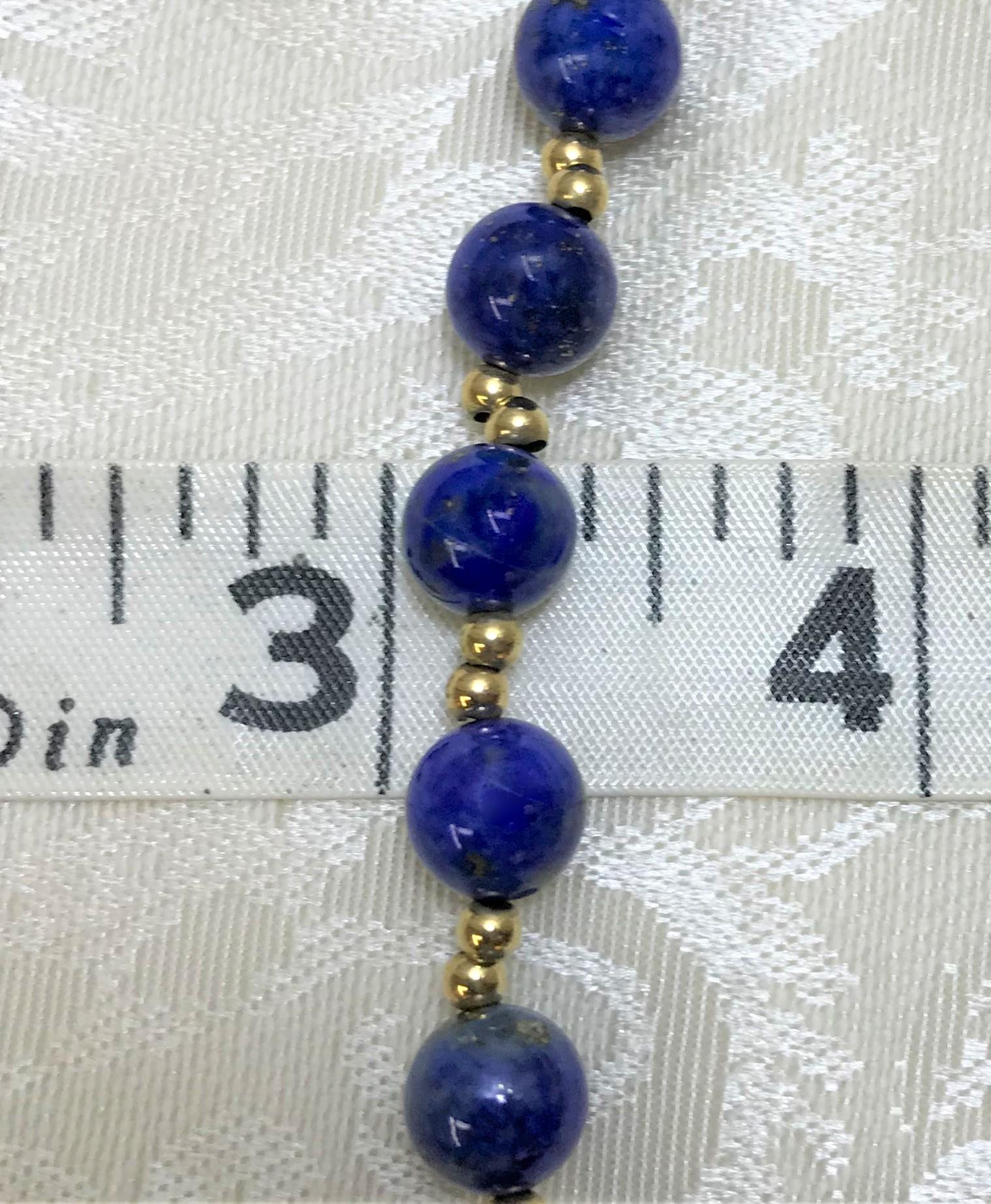 Lapis 14 Karat Gold Beaded Necklace In Excellent Condition In Cincinnati, OH