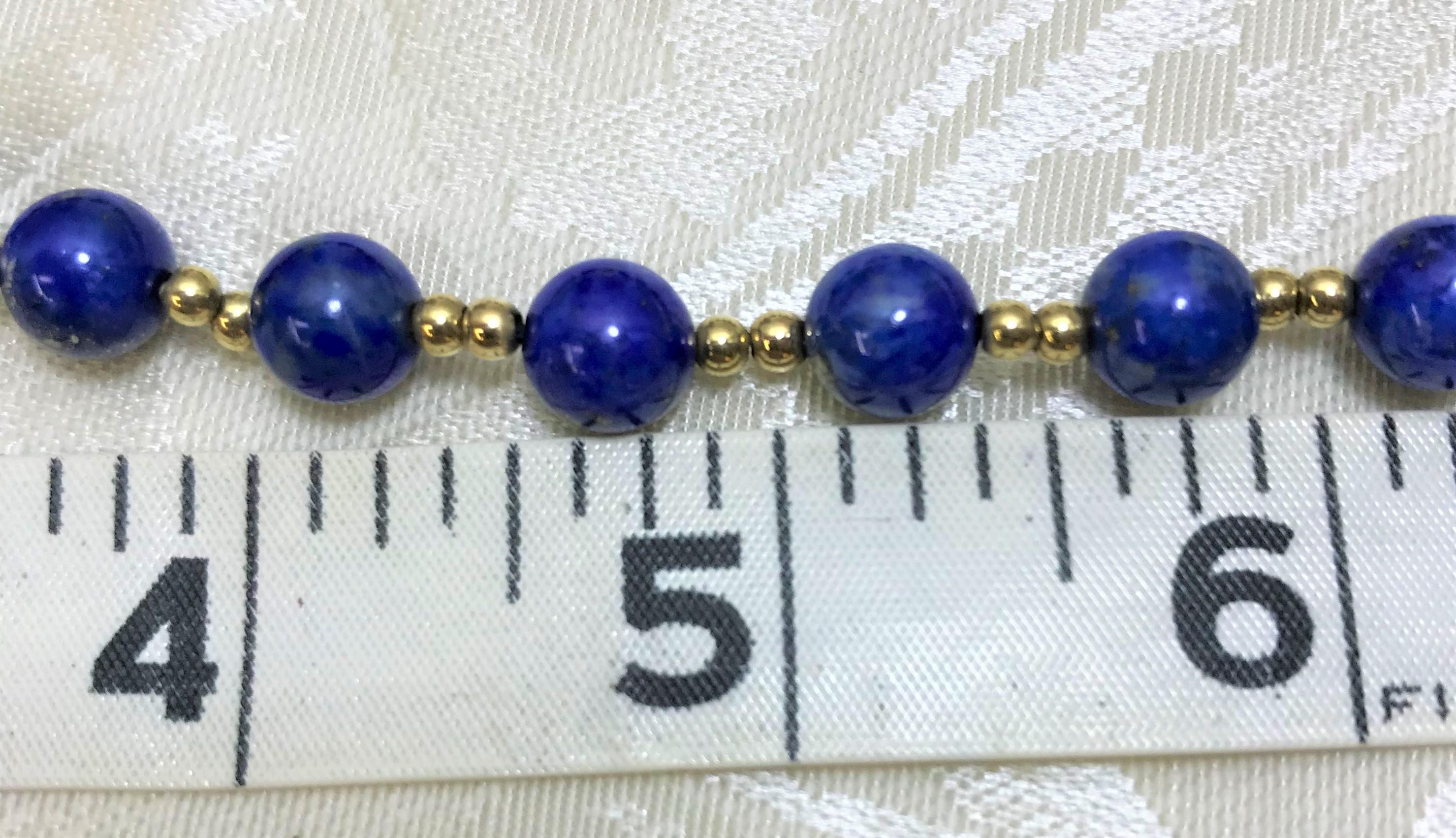 Women's or Men's Lapis 14 Karat Gold Beaded Necklace