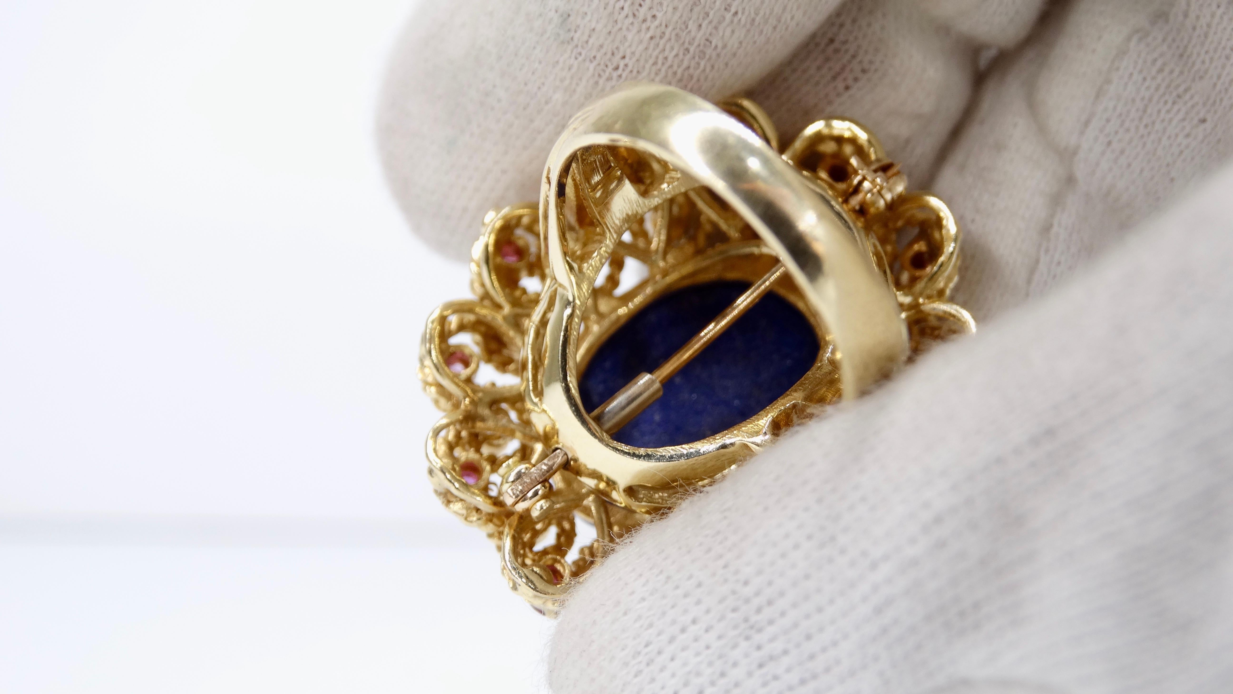 Oval Cut Lapis 14k Gold Diamond Cocktail Ring  For Sale