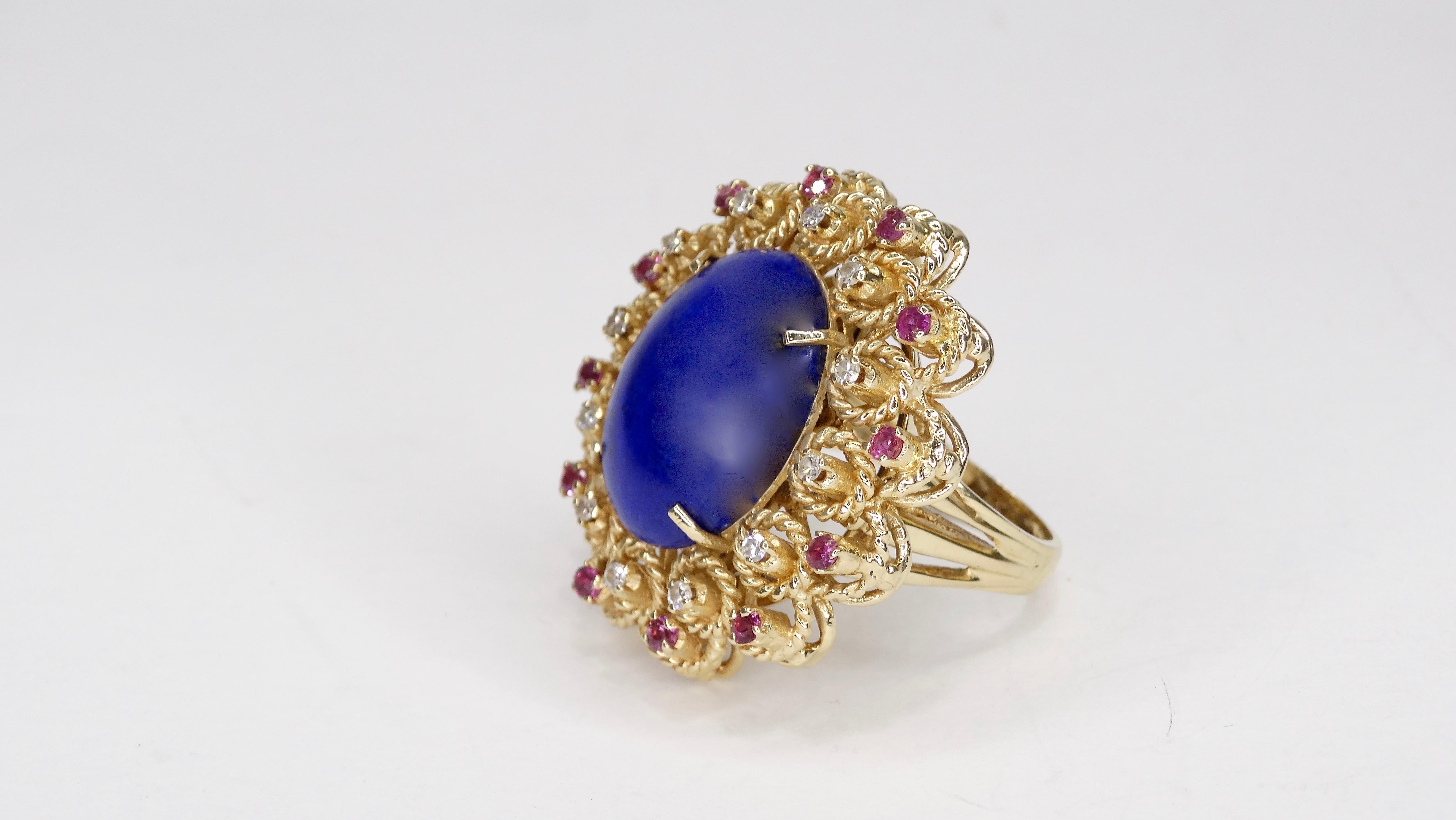 Lapis 14k Gold Diamond Cocktail Ring  In Good Condition For Sale In Scottsdale, AZ