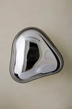 Lapis 15 Sculptural Silver Mirror with Handblown Glass by Homa