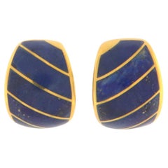 Retro Lapis 18 Karat Yellow Gold Stud Earrings