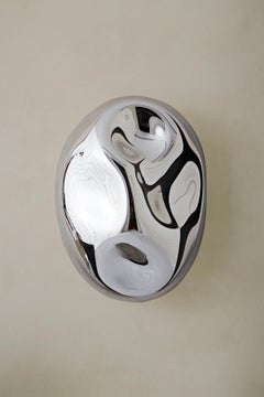 Lapis 22 Sculptural Silver Mirror with Handblown Glass by Homa