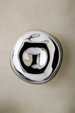 Lapis 3 Sculptural Silver Mirror with Handblown Glass by Homa