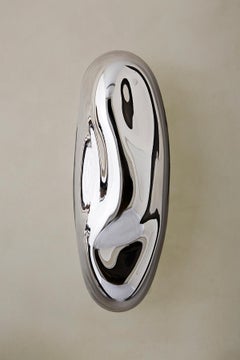 Lapis 6 Sculptural Silver Mirror with Handblown Glass by Homa