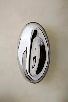 Lapis 9 Sculptural Silver Mirror with Handblown Glass by Homa