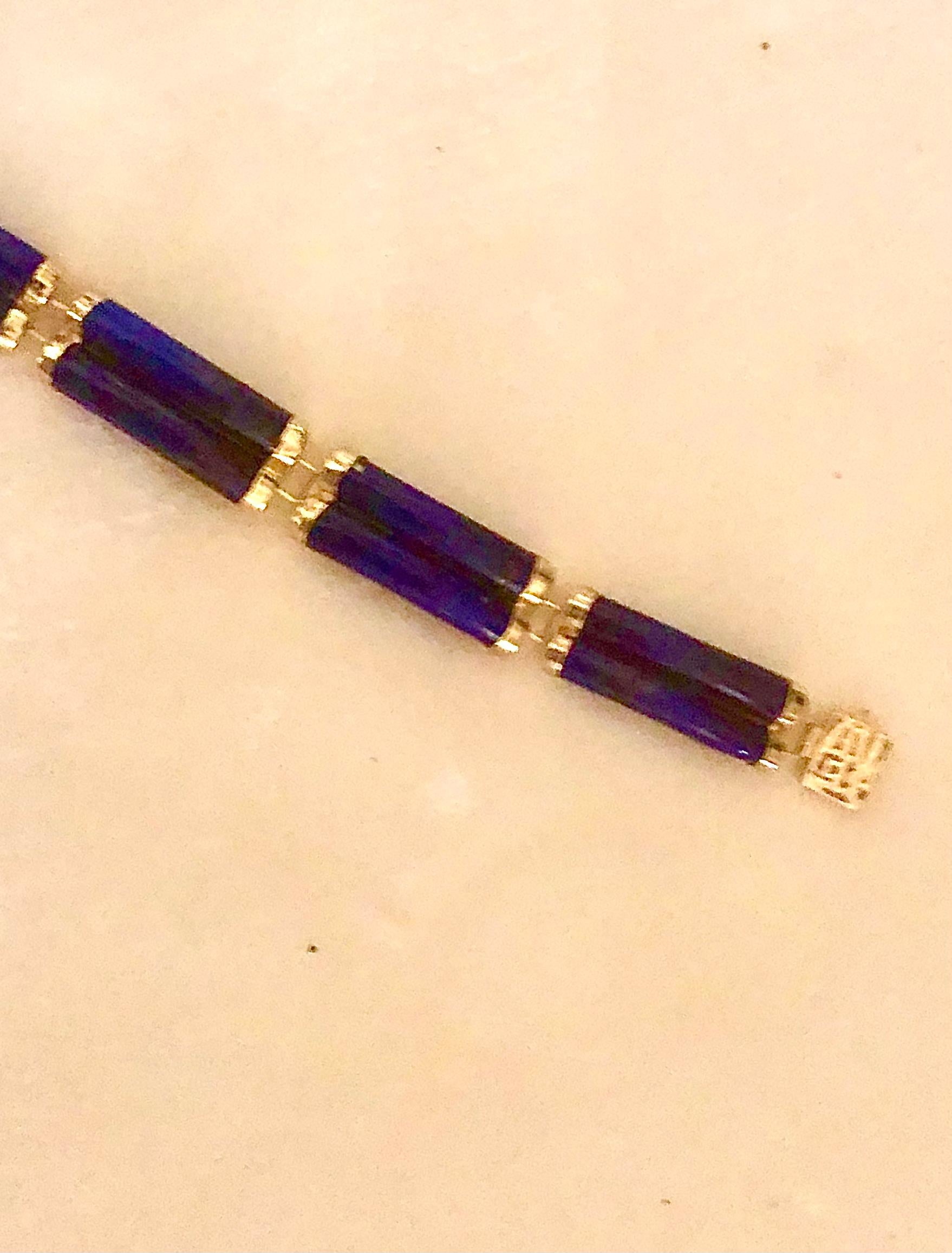 Après-guerre Bracelet en lapis et or 14kt. en vente