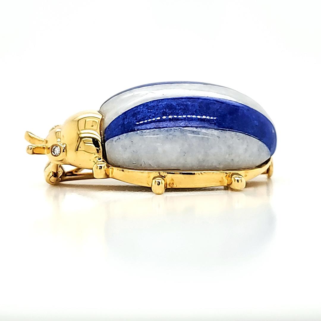 Contemporary Lapis and Agate Lady Bird Gold Pin For Sale