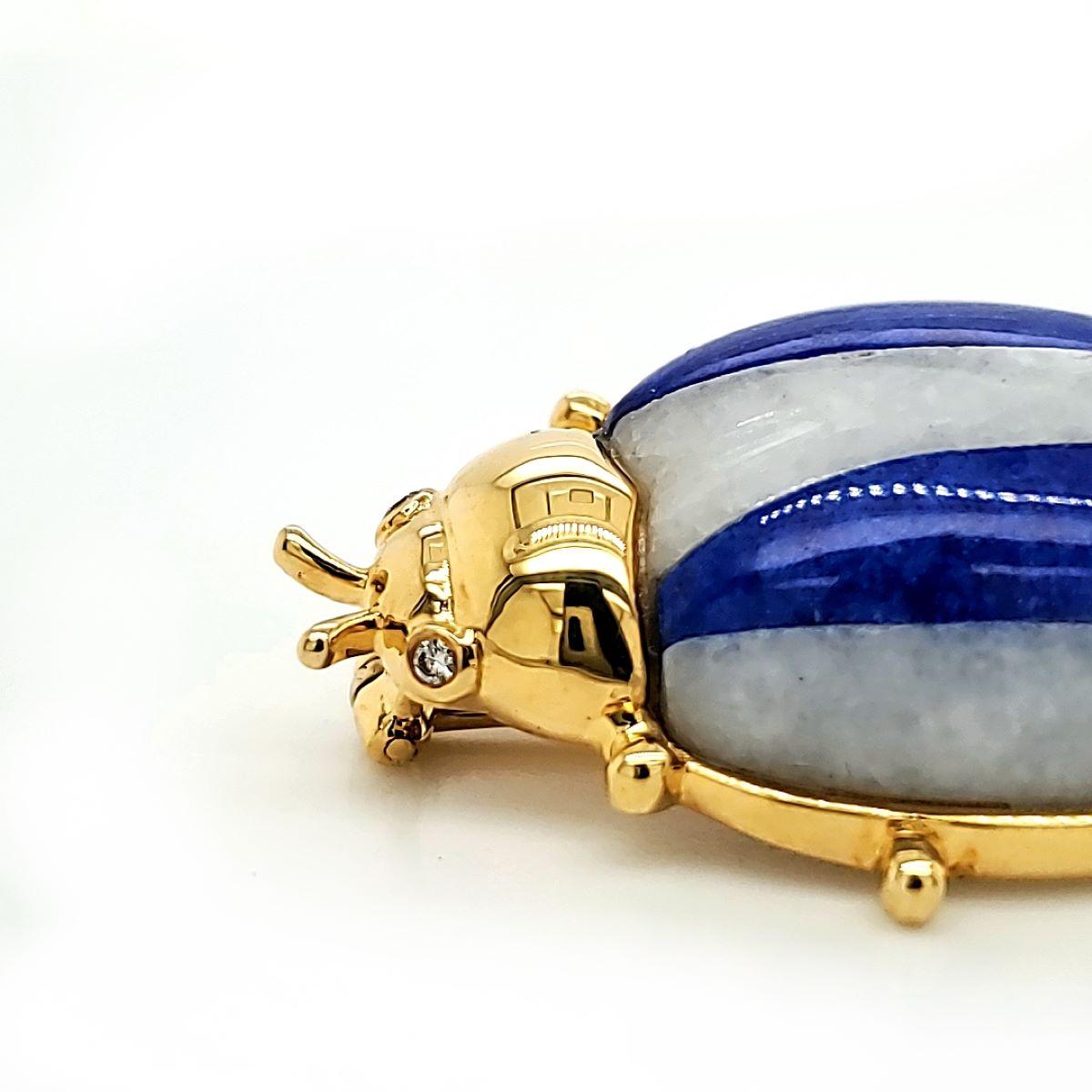 Lapis and Agate Lady Bird Gold Pin For Sale 1