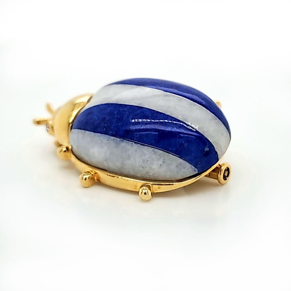 Lapis and Agate Lady Bird Gold Pin For Sale 2