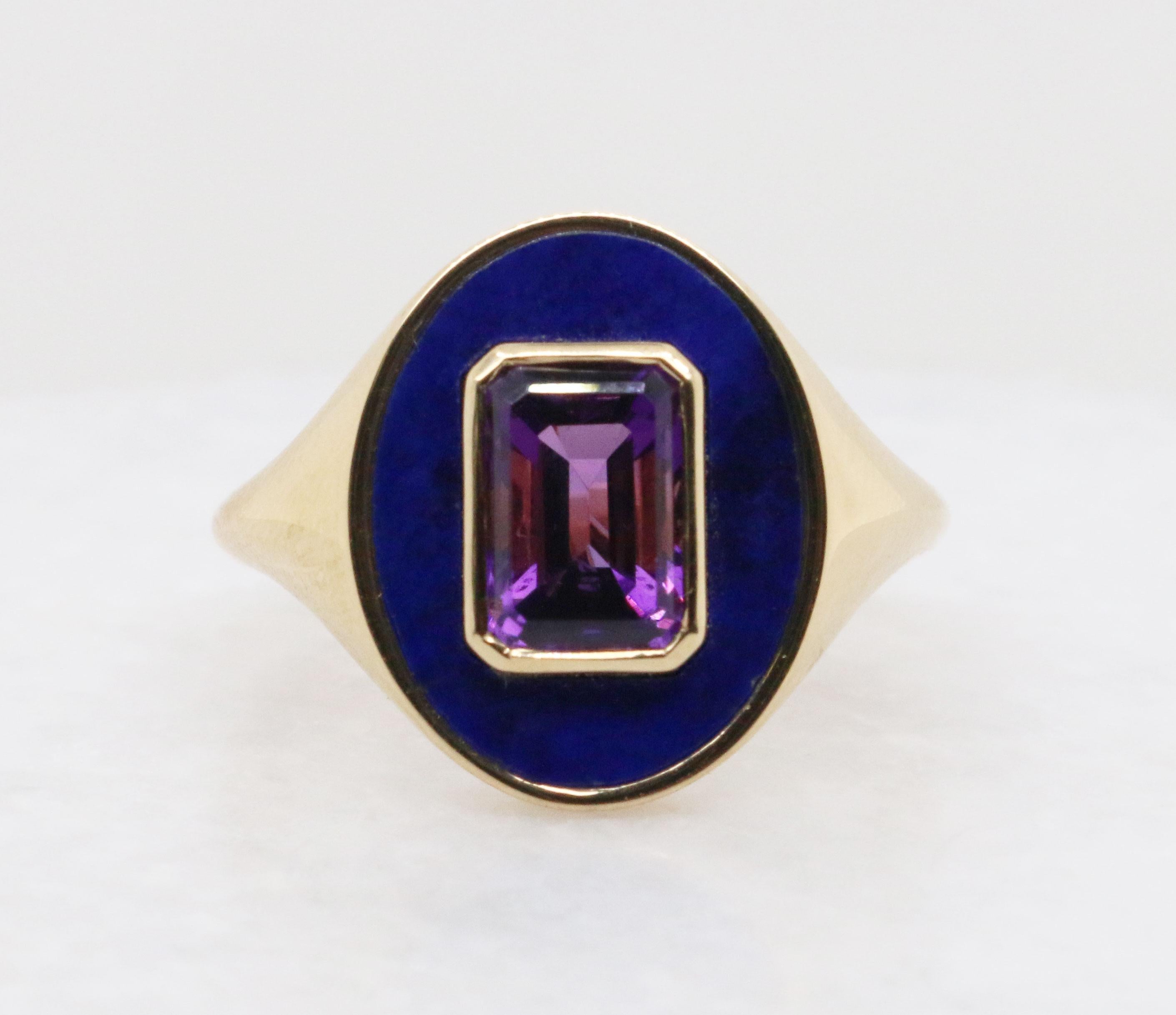 For Sale:  Lapis and Amethyst Namesake Signet Ring in 18ct Yellow Gold 3