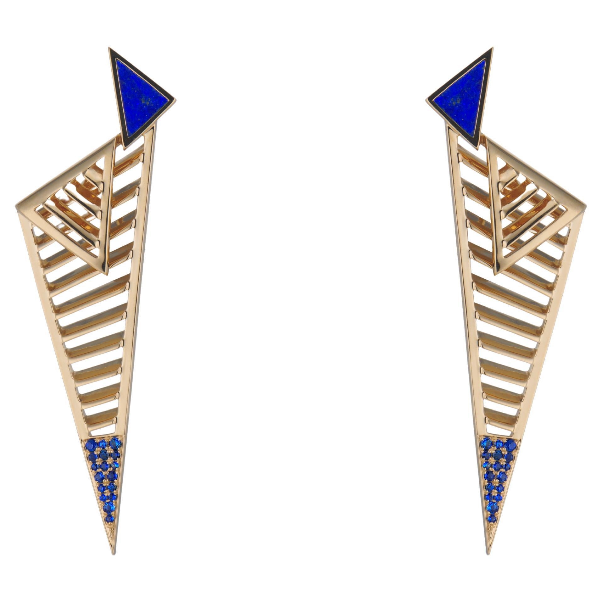 JV Insardi Lapis and Blue Sapphire 18kt Gold Earrings