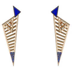 JV Insardi Lapis and Blue Sapphire 18kt Gold Earrings