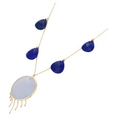 Lapis and Chalcedony Pendant Necklace in 18K Yellow Gold