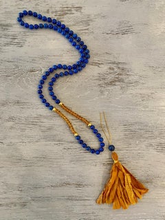Lapis and Citrine Mala / Prayer / Meditation Necklace in 18 Karat Yellow Gold