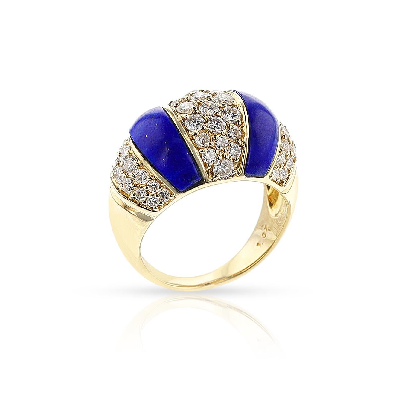Realizzato in oro 18 carati, questo anello con bombe di lapis e diamanti ha un peso totale di 7,80 grammi ed è caratterizzato da diamanti splendidi del peso di 1,37 carati. Misura dell'anello US 6.50. È un'aggiunta straordinaria a qualsiasi
