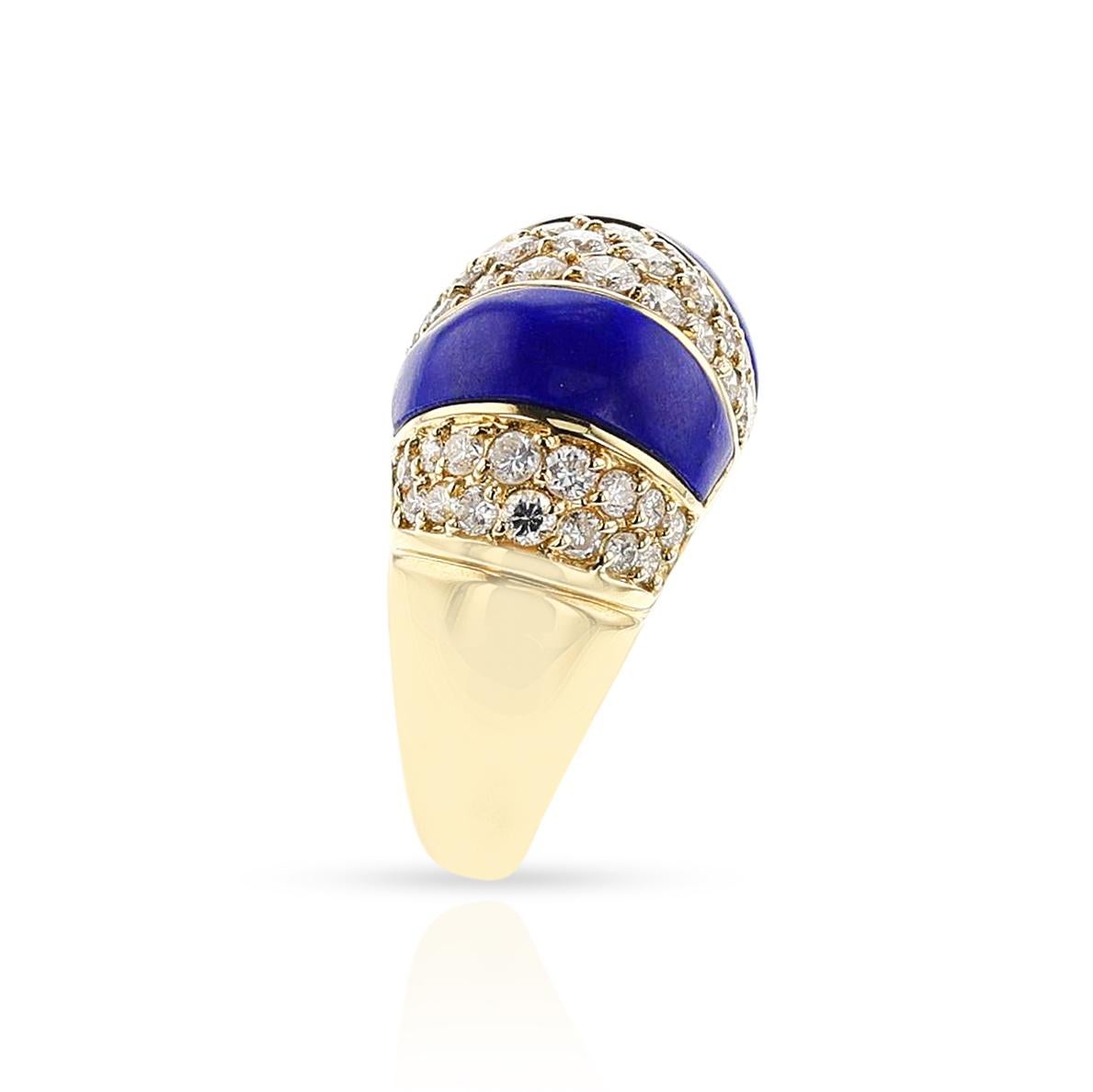 Lapis and Diamond Bombe Ring, 18k In Excellent Condition For Sale In New York, NY