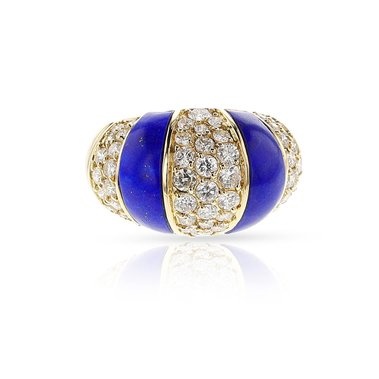 Lapis and Diamond Bombe Ring, 18k For Sale 2