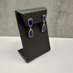 Lapis and Diamond Drop Earrings in 14kt White Gold – 0.50ctw GH SI2-I1 Diamonds