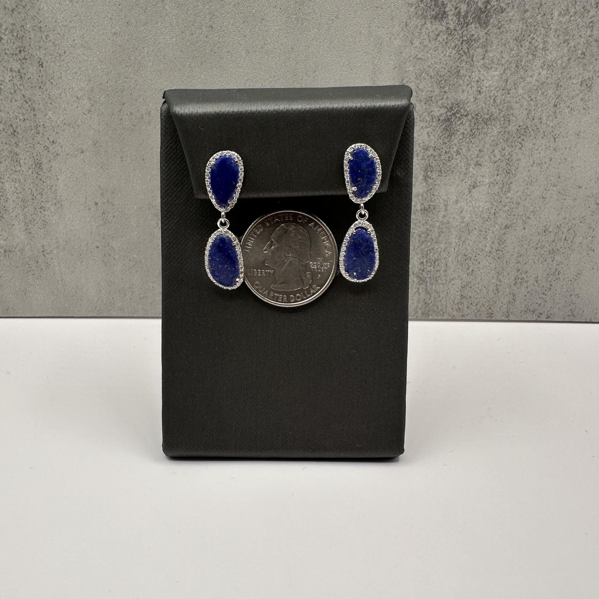 Lapis and Diamond Drop Earrings in 14kt White Gold – 0.50ctw GH SI2-I1 Diamonds In New Condition For Sale In West Hempstead, NY