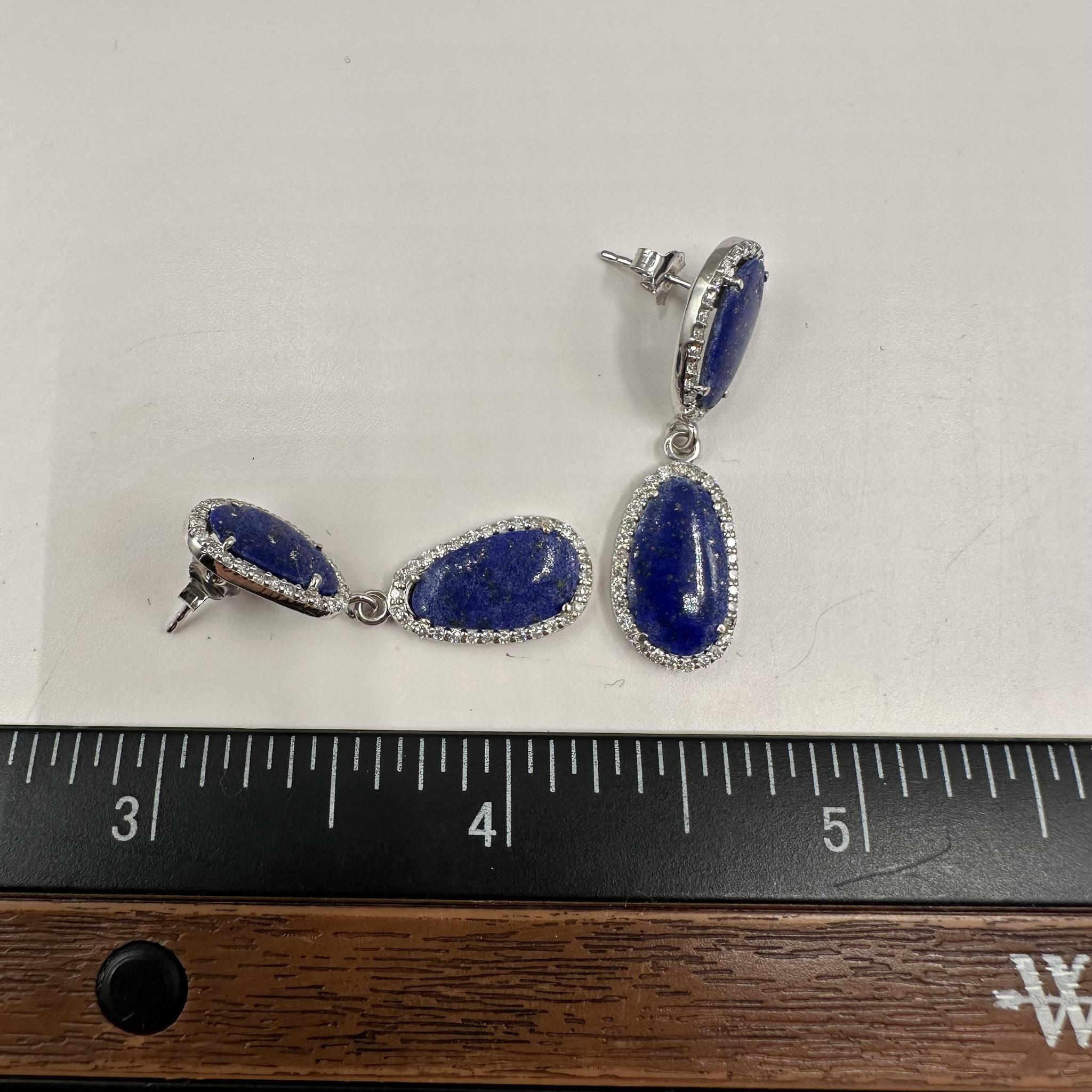 Women's Lapis and Diamond Drop Earrings in 14kt White Gold – 0.50ctw GH SI2-I1 Diamonds For Sale