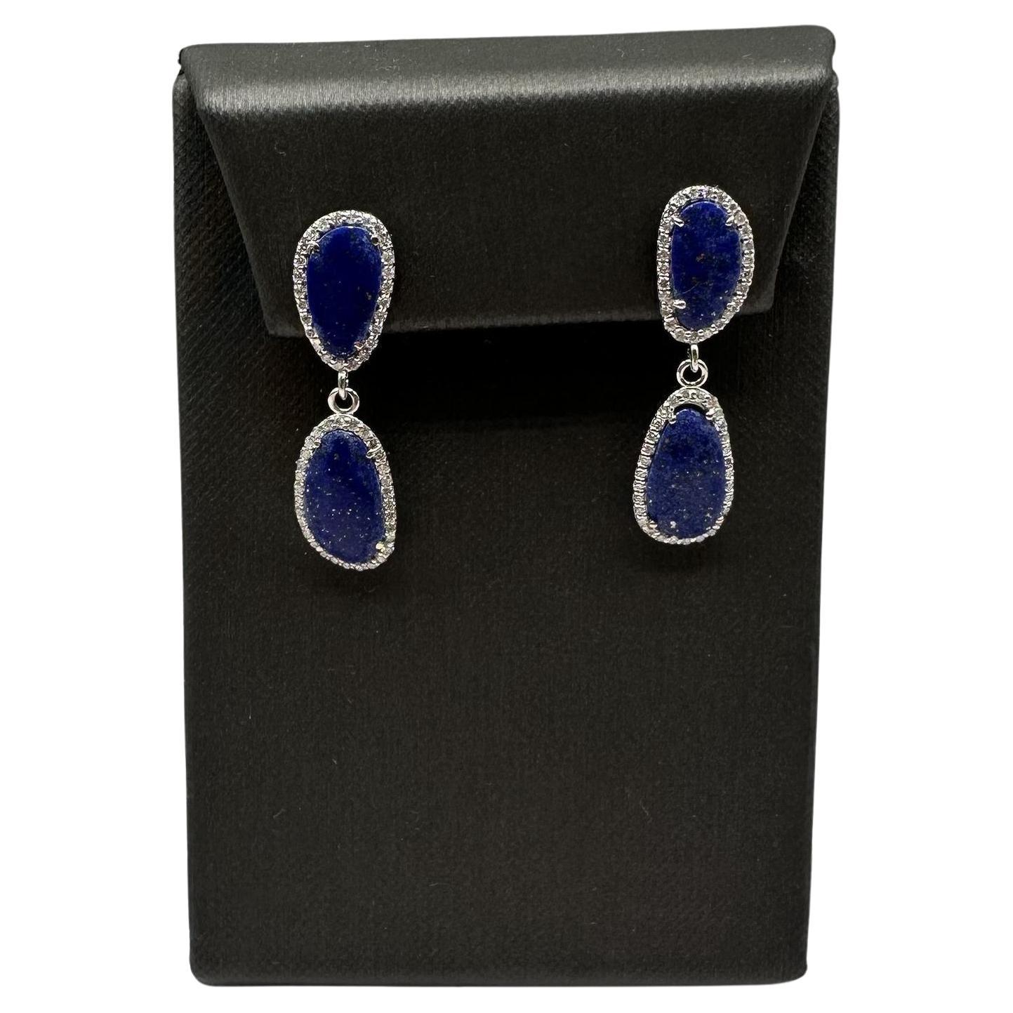 Lapis- und Diamant-Tropfenohrringe aus 14kt Weißgold - 0,50ctw GH SI2-I1 Diamanten