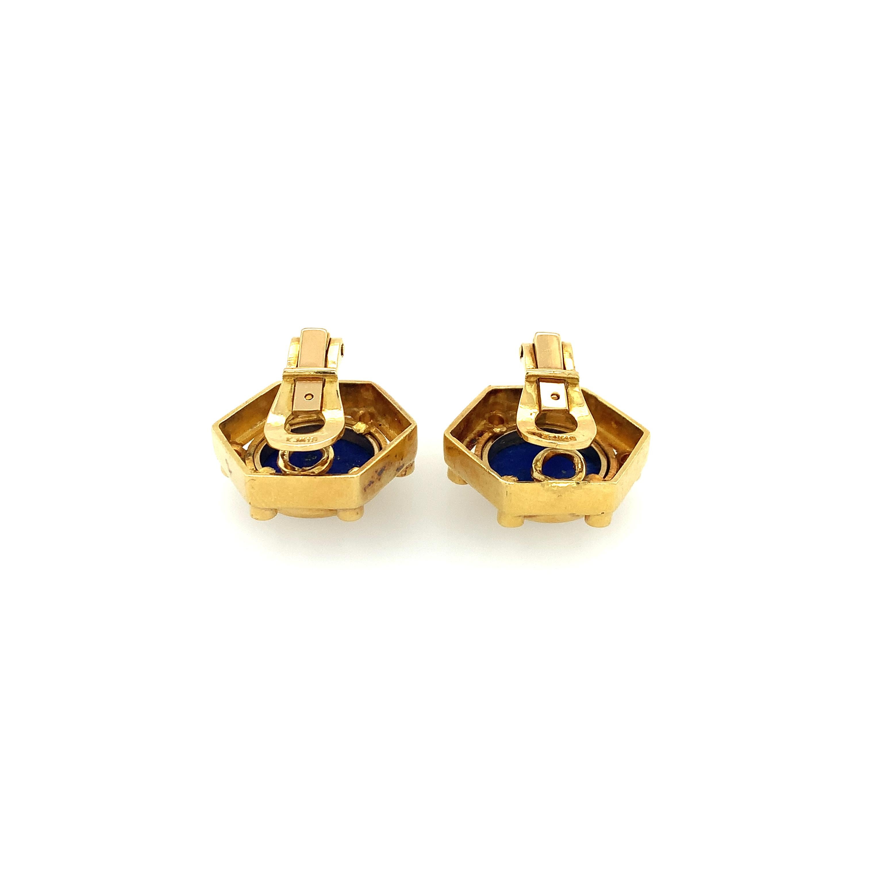 Lapis and Diamond Hexagon Clip-On Earrings For Sale 1