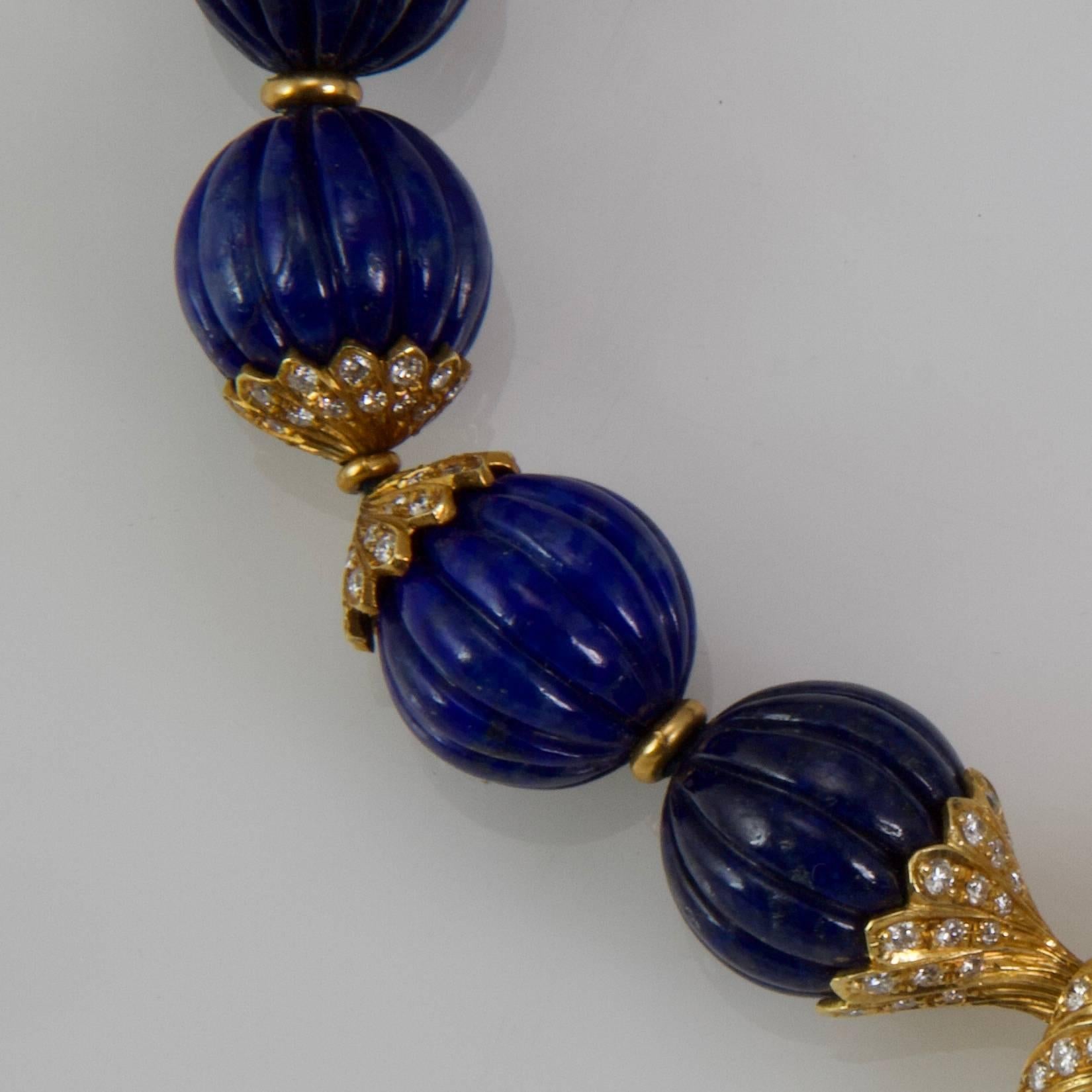 Modern Lapis and Diamond Yellow Gold Necklace by Missaglia For Sale