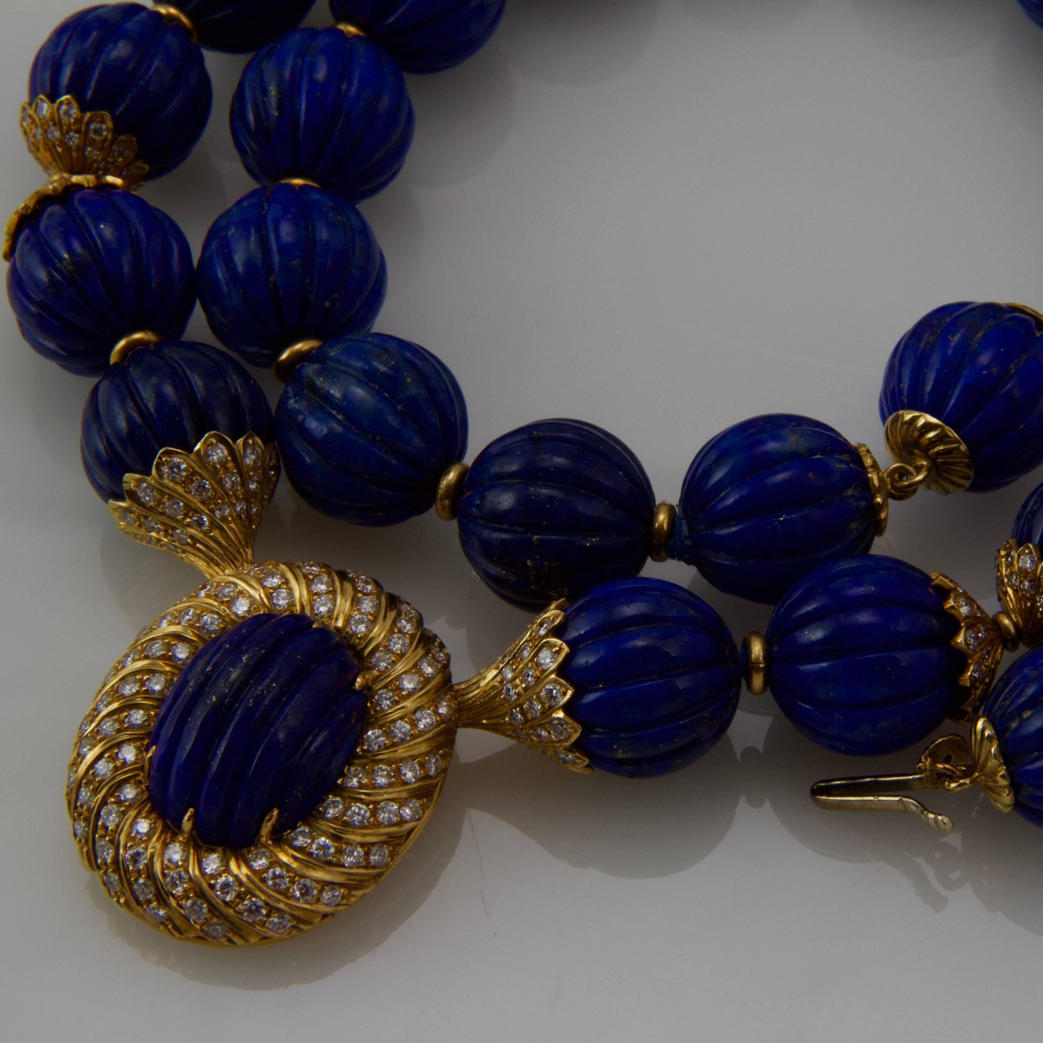 Women's or Men's Lapis and Diamond Yellow Gold Necklace by Missaglia For Sale