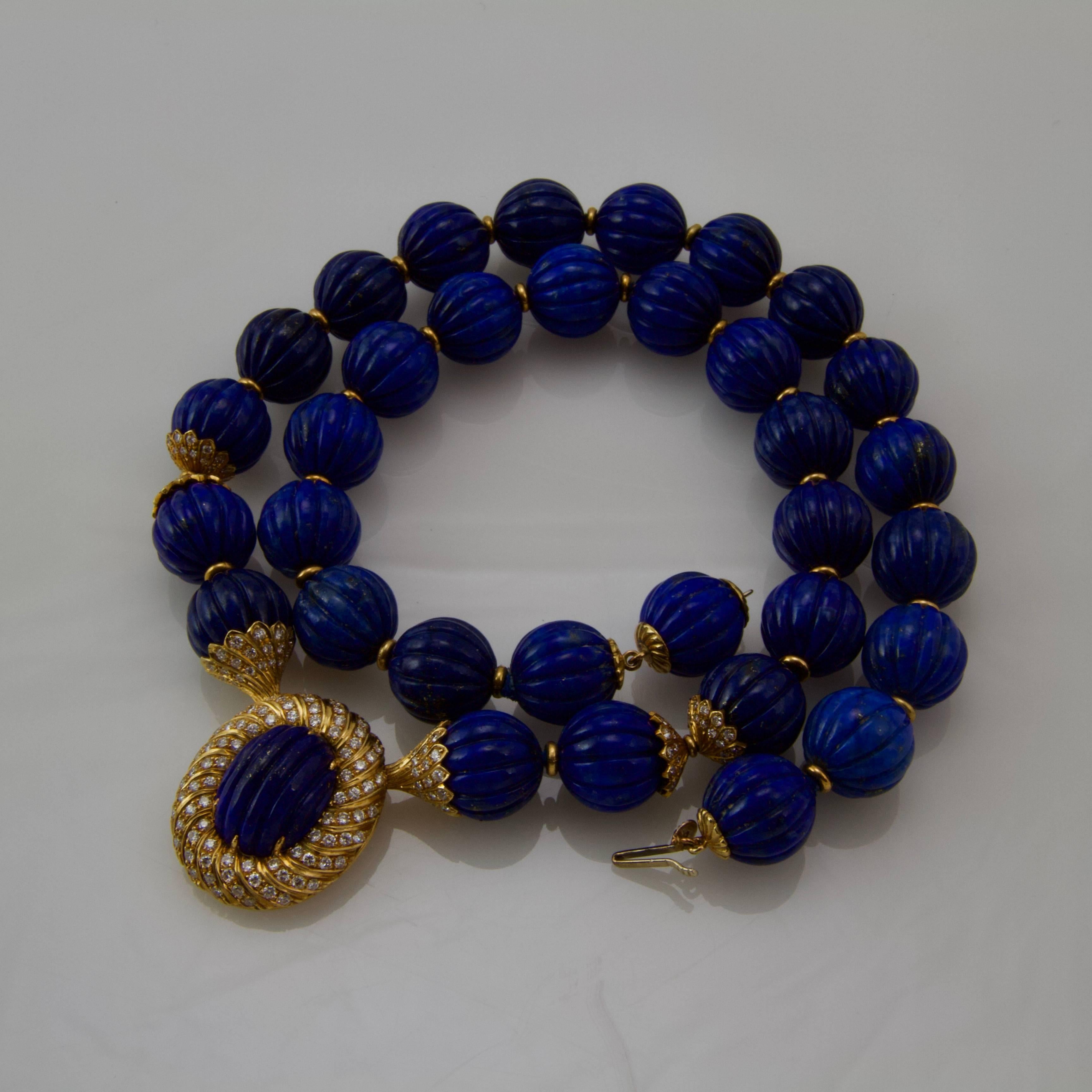 Lapis and Diamond Yellow Gold Necklace by Missaglia For Sale 1