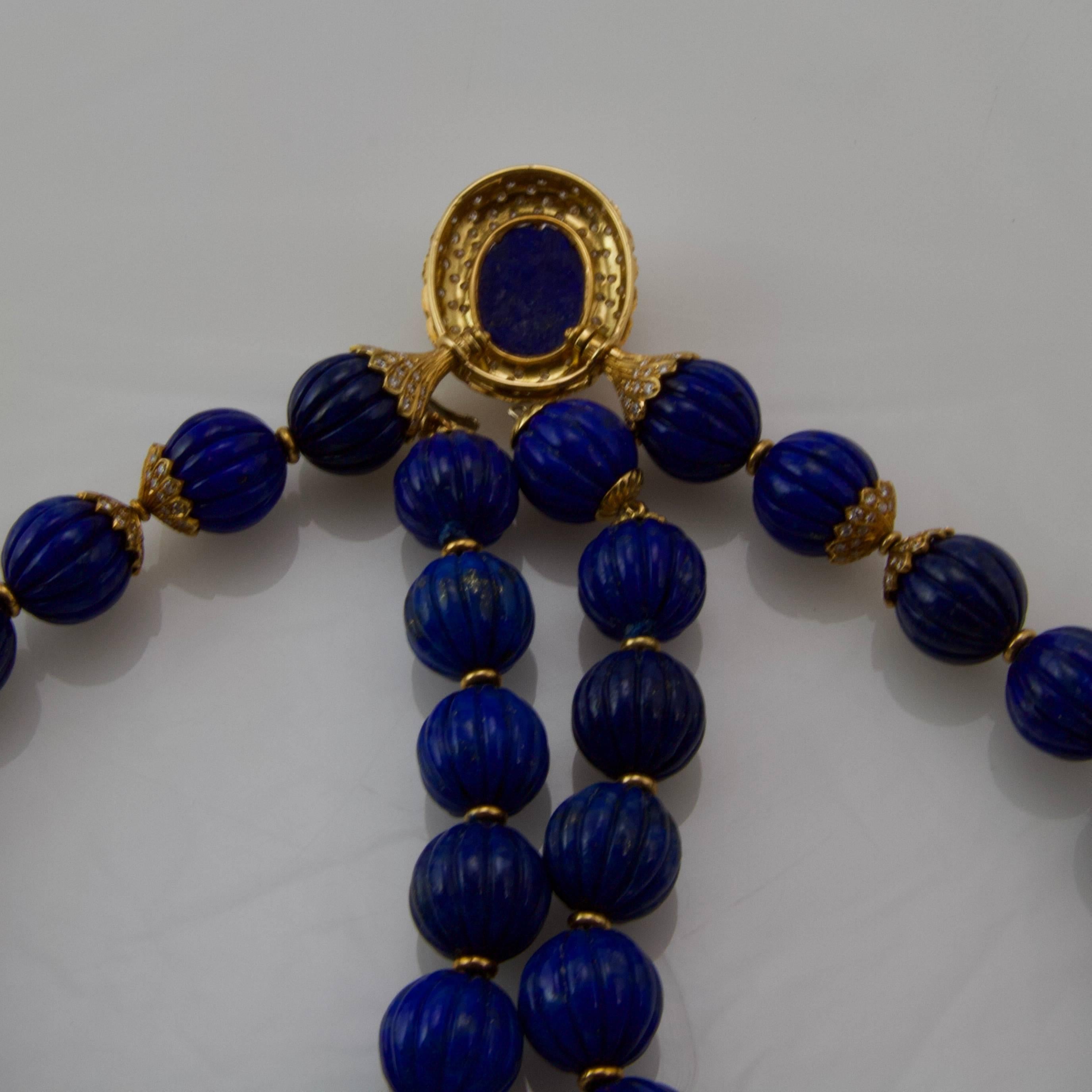 Lapis and Diamond Yellow Gold Necklace by Missaglia For Sale 2