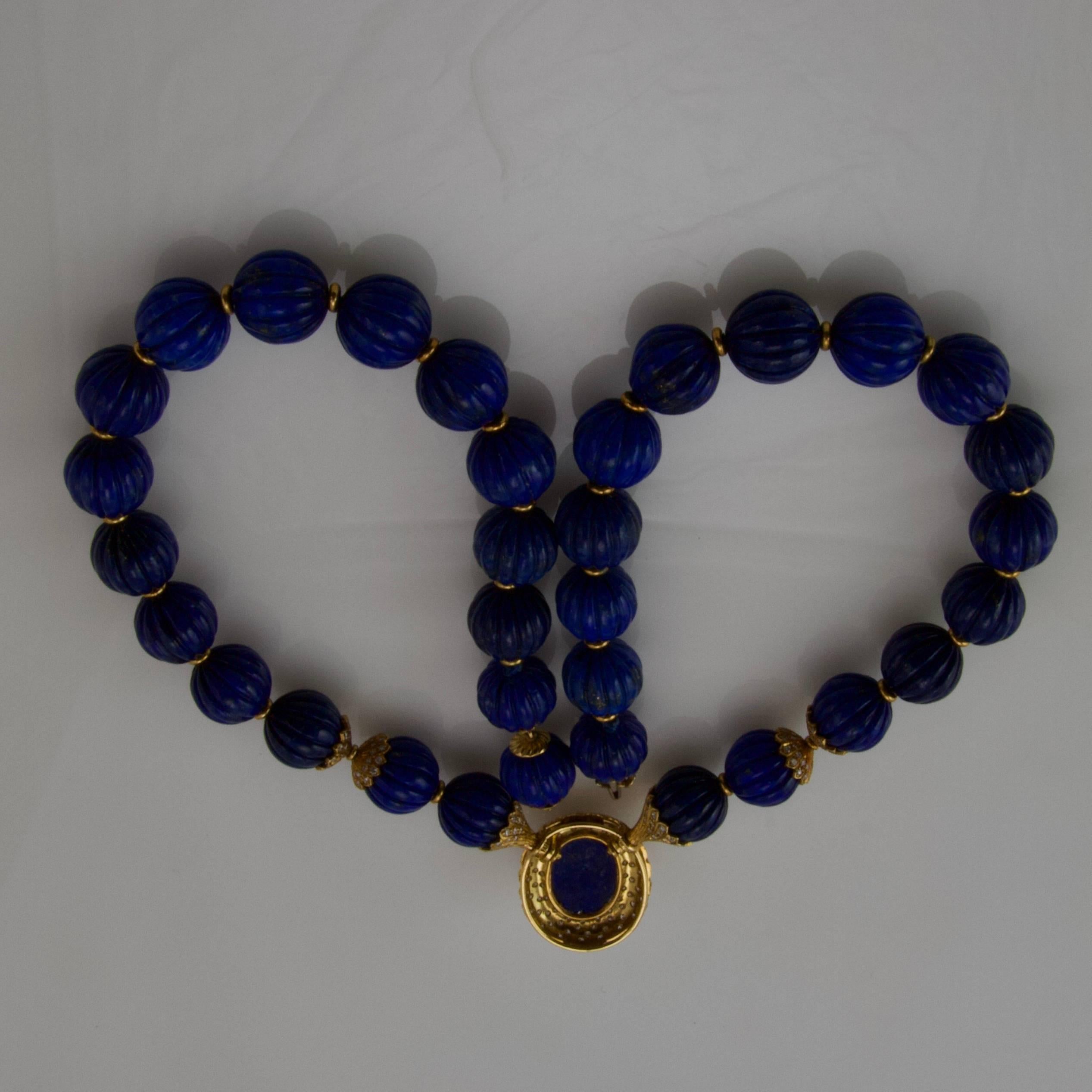 Lapis and Diamond Yellow Gold Necklace by Missaglia For Sale 3