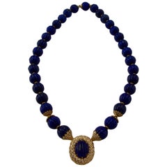 Lapis and Diamond Yellow Gold Necklace by Missaglia
