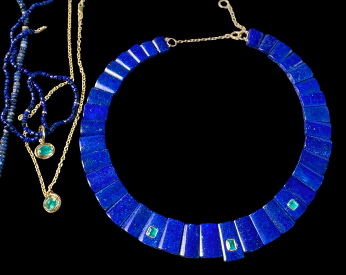 Collana con collare di lapis e smeraldo in vendita 5